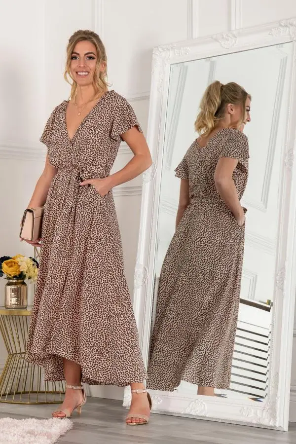 Jolie Moi Women's Selina Wrap Dip Hem Dress in Pink 