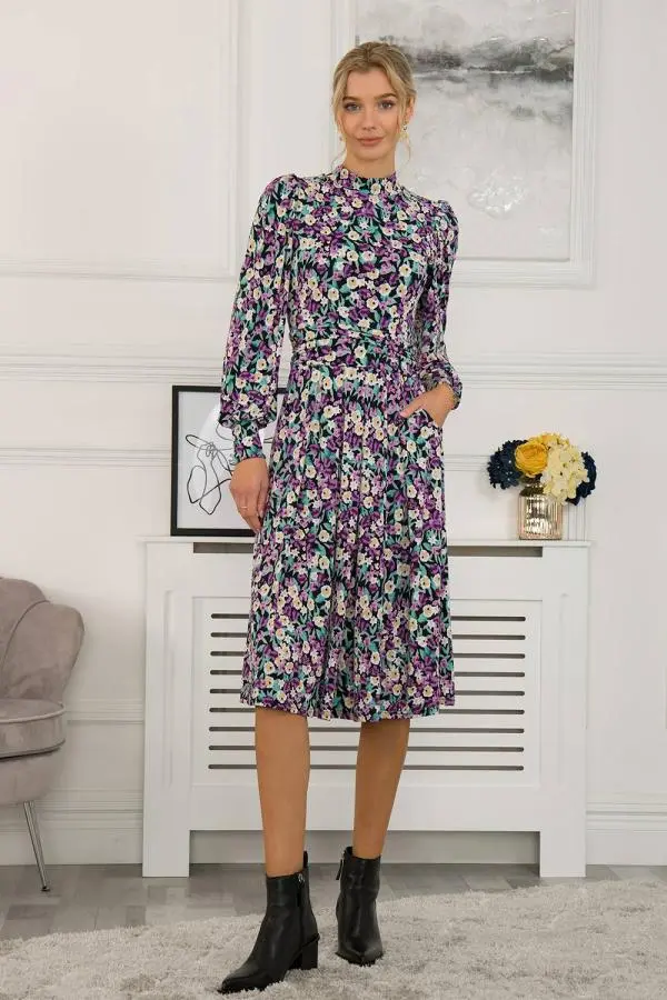 Jolie Moi Women's Kathryn Long Sleeve Midi Dress in Purple 