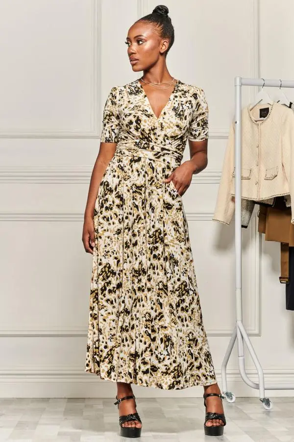Jolie Moi Women's Wrap Front Jersey Maxi Dress in Cream 