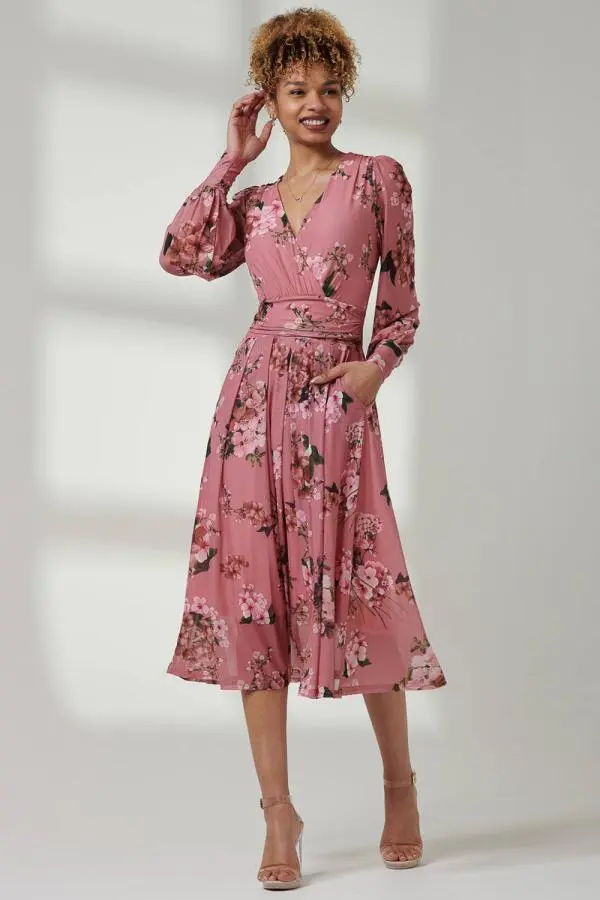 Jolie Moi Women's Eileen Long Sleeve Mesh Dress in Light Pink 