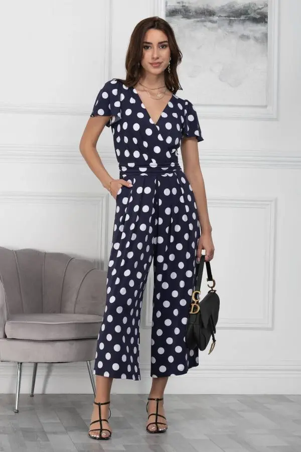 Jolie Moi Women's Devorah Culotte Jumpsuit in Dark Navy 
