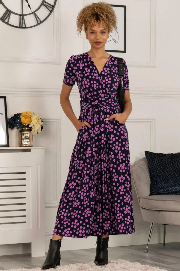 Jolie Moi Women's Coleen Printed Jersey Maxi Dress in Navy 