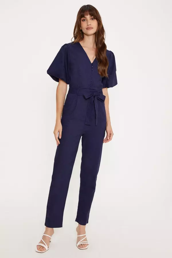 Puff Sleeve Button Jumpsuit