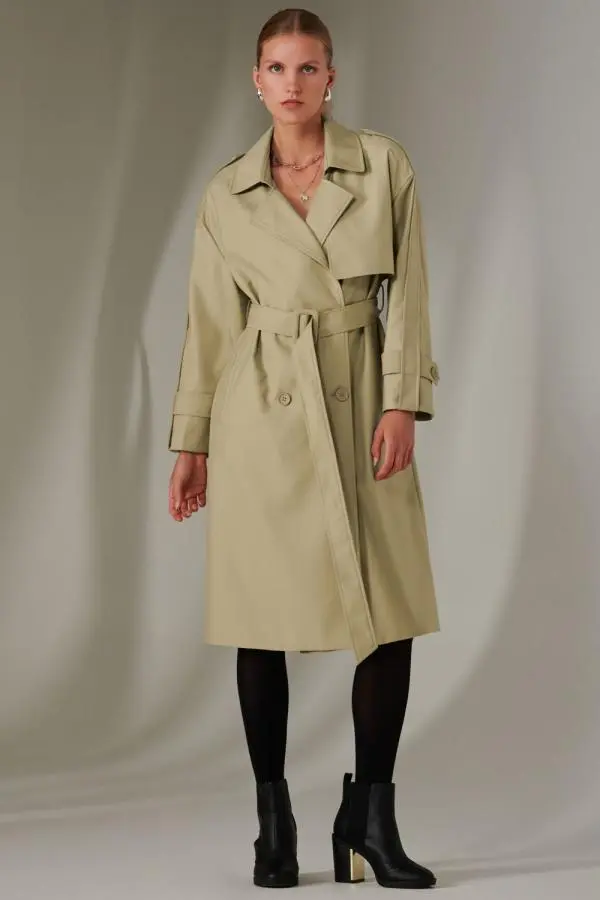 Jolie Moi Women's Double Breasted Trench Coat in Stone | Size: Large