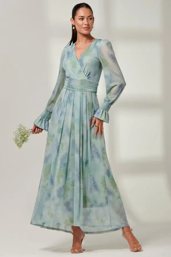 Jolie Moi Women's Tie Dye Print Mesh Maxi Dress in Green | Size: 12