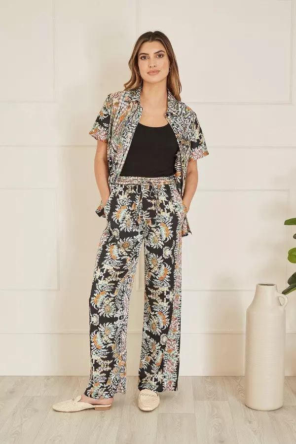 Black Paisley Print Relaxed Fit Trousers