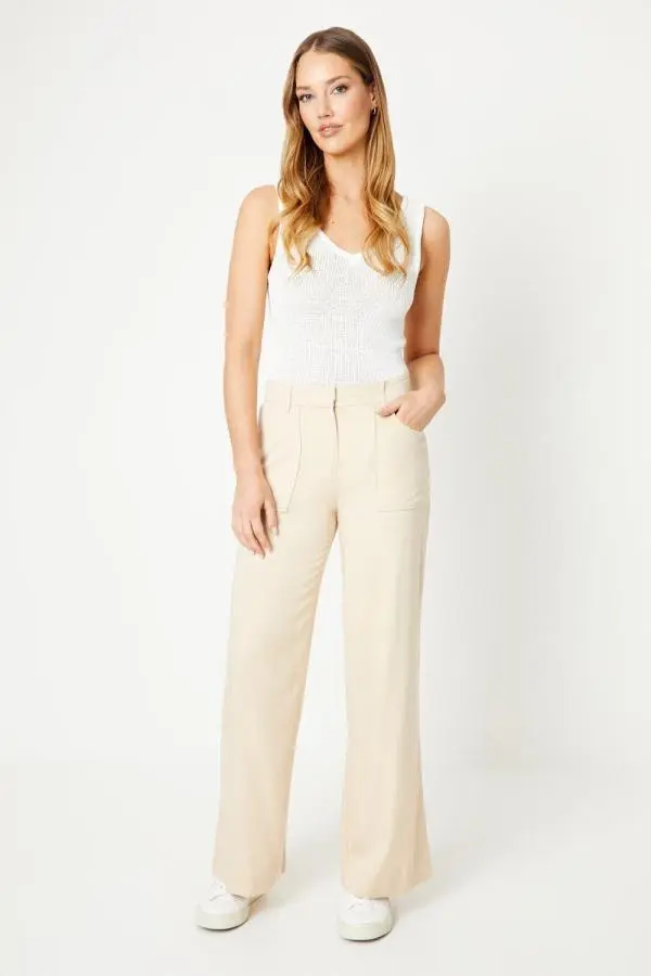 Oasis Women's Top Stitch Patch Pocket Wide Leg Trouser in Stone | Size: 10
