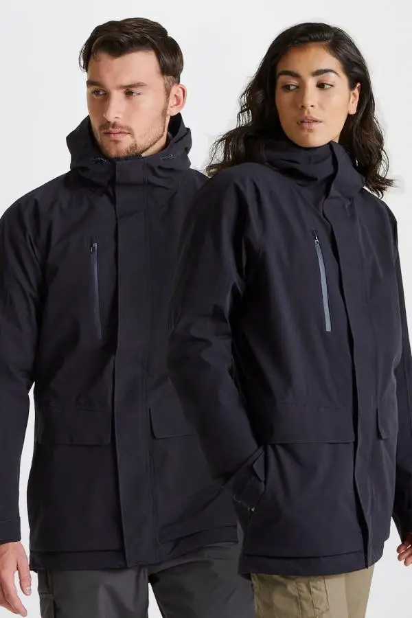 Craghoppers Unisex 'Expert Kiwi Pro' Stretch Waterproof Long Jacket in Dark Navy 