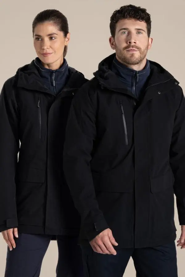 Craghoppers Unisex 'Expert Kiwi Pro' Stretch Waterproof Long Jacket in Black 