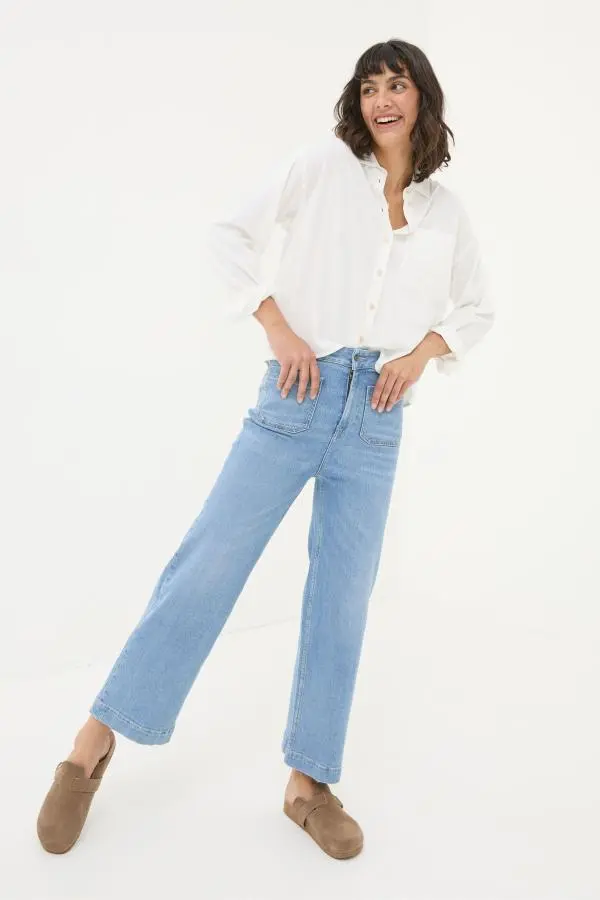 Fat Face - Keswick Light Vintage Blue Wide Leg Crop Jeans