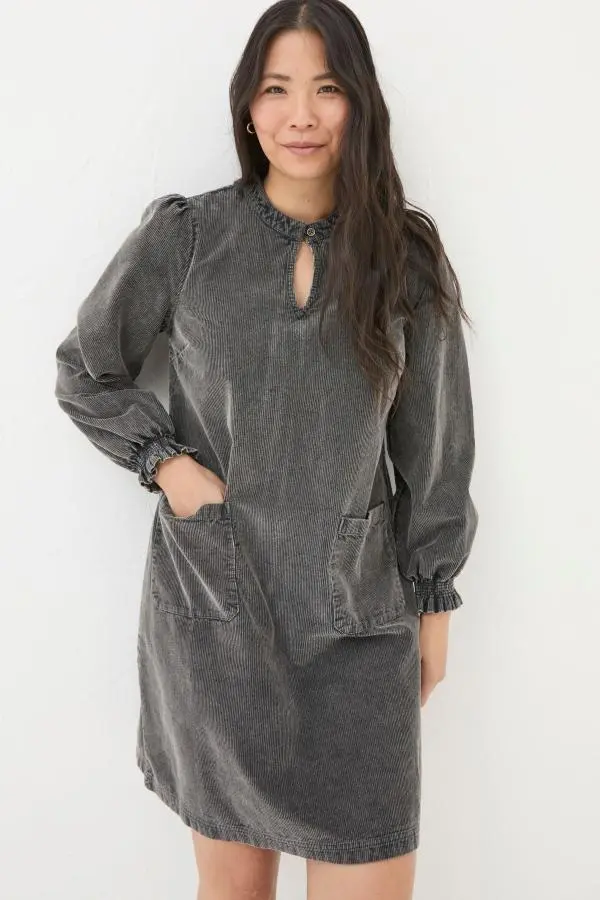 Fat Face - Fran Charcoal Grey Cord Tunic Dress