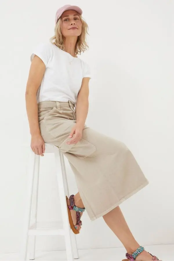 Fat Face - Candace Natural Cargo Midi Skirt