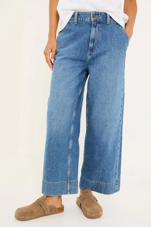 Fat Face - Hove Blue Denim Wide Leg Crop Jeans