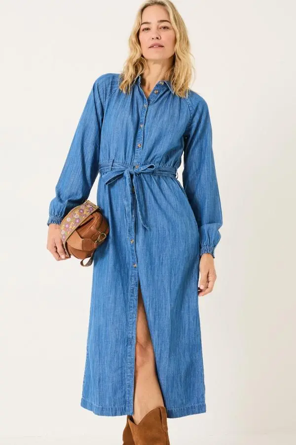 Fat Face - Blue Denim Abi Denim 100% Cotton Midi Dress