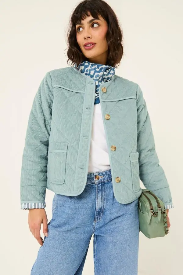 Fat Face - Maeve Light Blue Cord Quilted Jacket