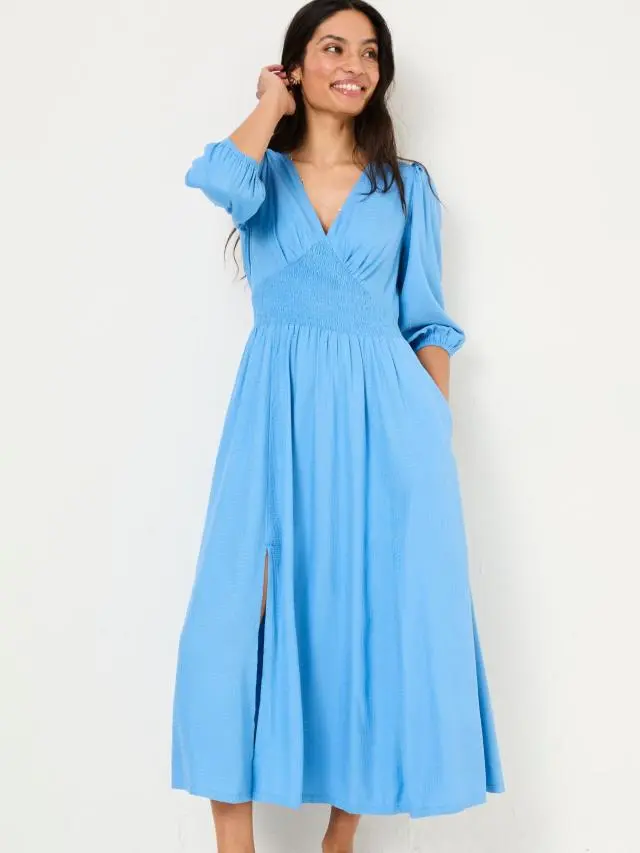 FatFace Bright Blue Rene Textured Midi Dress