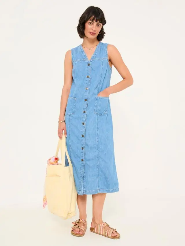 FatFace Light Blue Denim Denim 100% Cotton Shift Dress