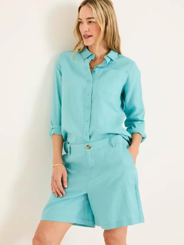 FatFace Nell Turquoise Blue Linen Shorts