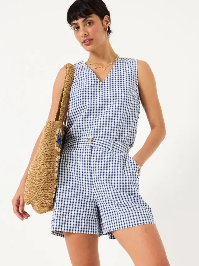 FatFace Nell Navy Gingham Shorts
