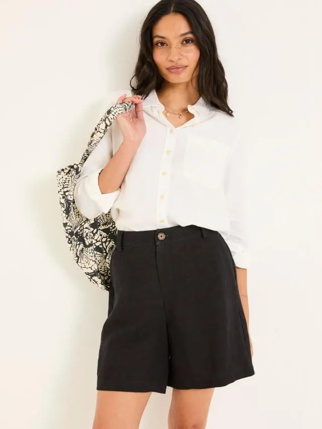 FatFace Nell Black Linen Shorts