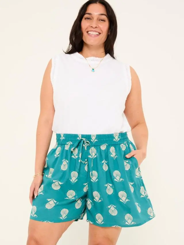 FatFace Teal Blue Lino Shell Flippy Shorts