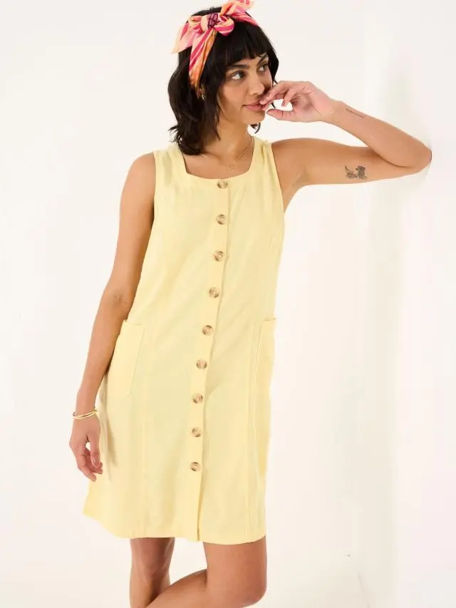 FatFace Binny Light Yellow Button Linen Dress