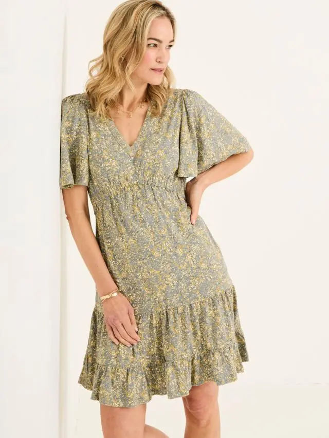 FatFace Grace Mid Grey Air Ditsy Jersey Dress