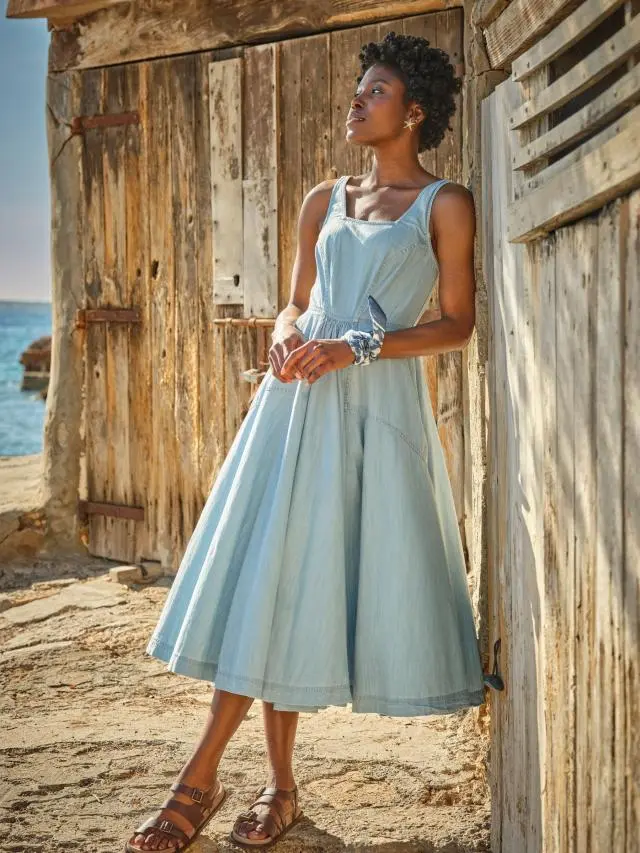 FatFace Maria Blue Denim Midi Dress