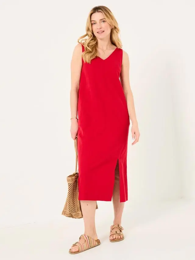 FatFace Corey Rust Red Linen Midi Dress