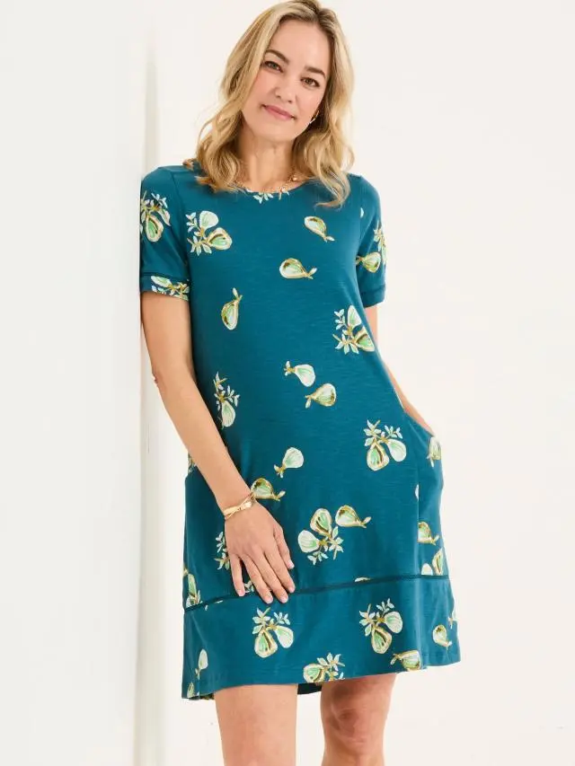 FatFace Simone Teal Blue Figs Jersey Dress