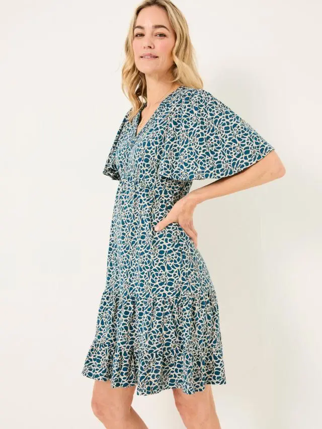FatFace Grace Teal Blue Shibori Jersey Dress