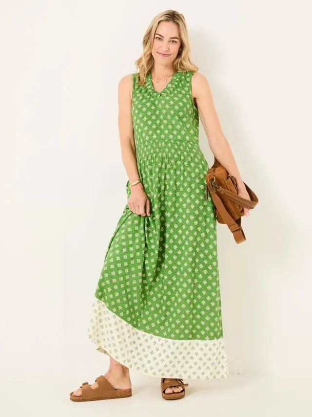 FatFace Ellie Mid Green Woodblock Jersey Maxi Dress
