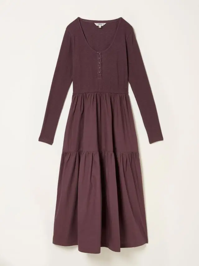 FatFace Louise Dusky Purple Regular Jersey Woven Midi Dress