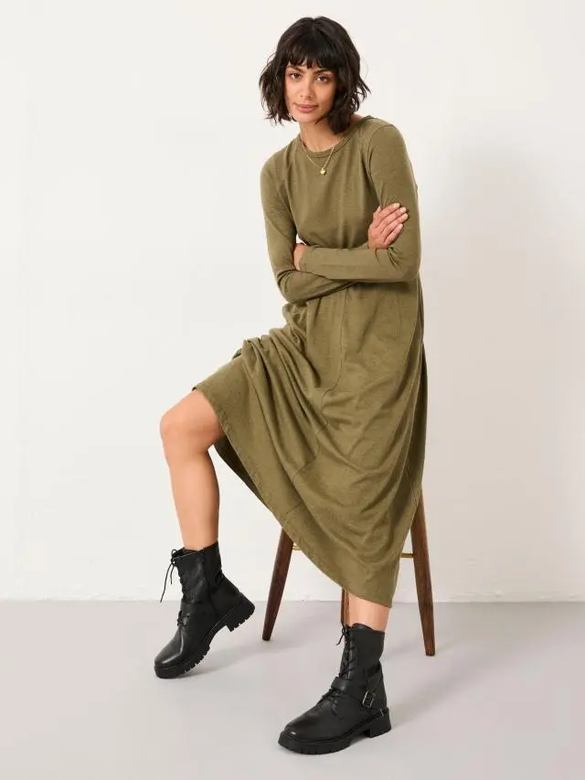 FatFace Jonie Olive Green Petite Jersey Midi Dress