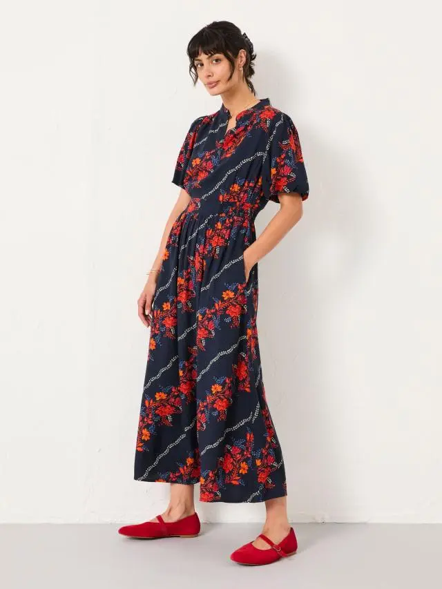 FatFace Becky Navy Folk Floral Regular Midi Dress