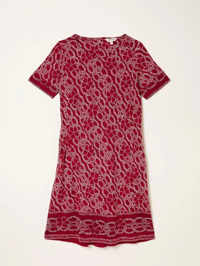 FatFace Simone Red Texture Floral Regular Jersey Dress