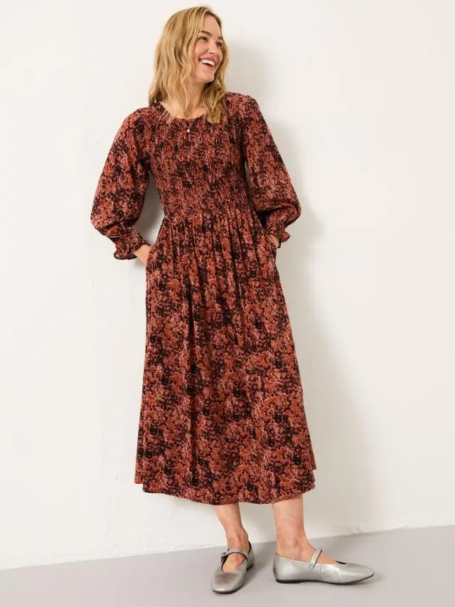 FatFace Mabel Dusky Purple Vintage Texture Regular Midi Dress