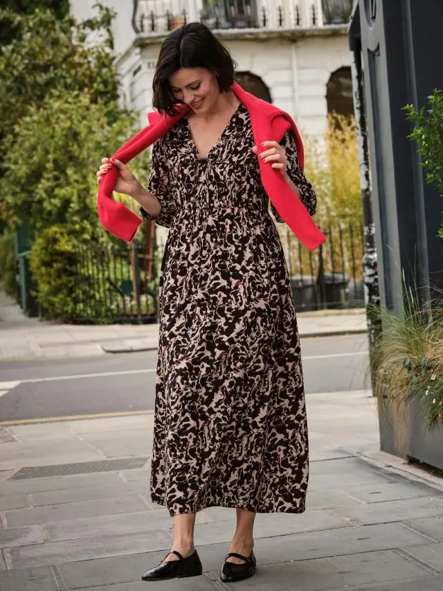 FatFace Pippin Black Animal Swirl Regular Midi Dress