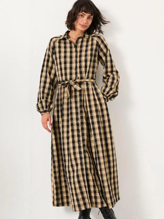 FatFace Ally Black Regular Check Shirt Dress