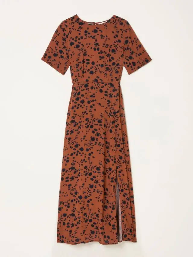 FatFace Winona Tan Brown Animal Spot Regular Midi Dress