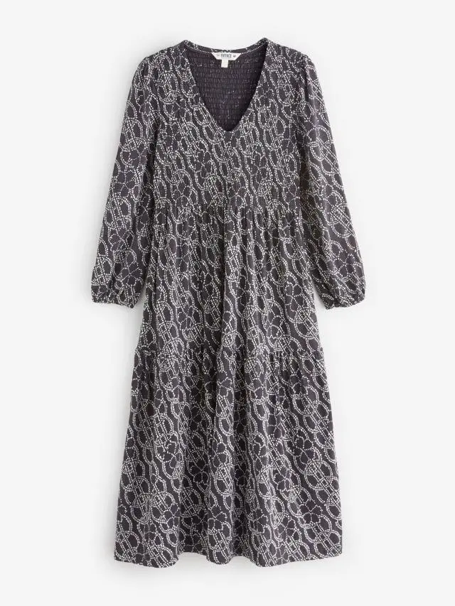 FatFace Danielle Graphite Grey Texture Floral Petite Midi Jersey Dress
