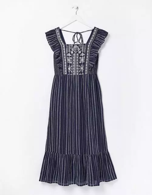 Izzi Stripe Embroidered Midi Dress