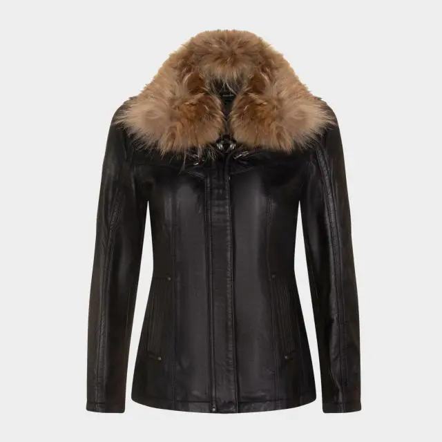Infinity Leather Women's Winter Slim Fit Leather Parker Jacket, Black