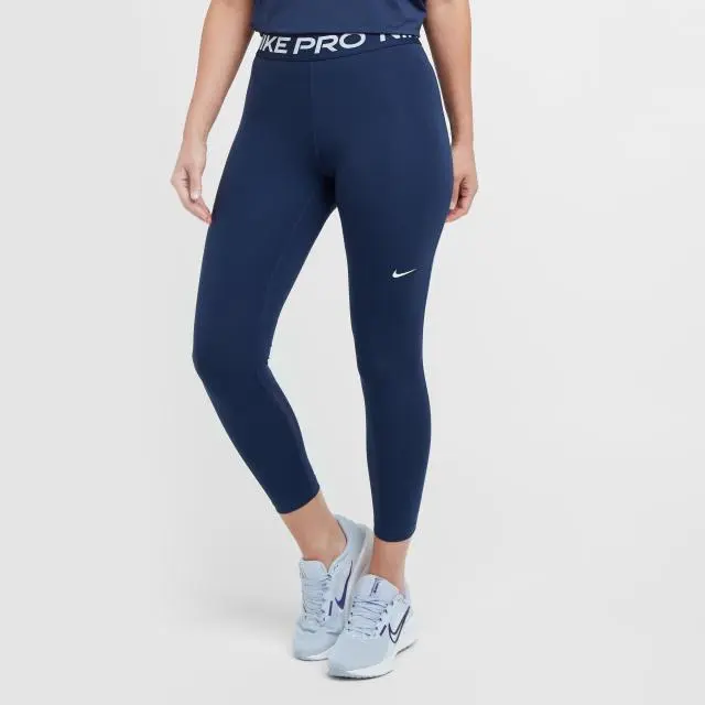 Nike Women's Pro Mid-Rise Crop Mesh Panel Leggings, Navy