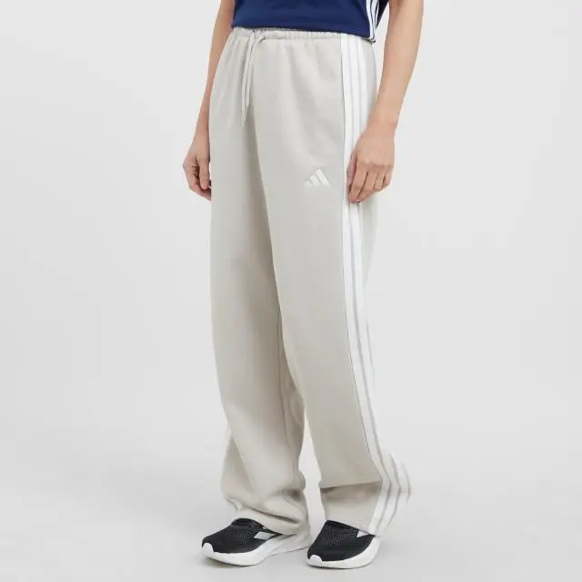 adidas Women's Essentials 3-Stripes Open-Hem Fleece Pants, Beige/White