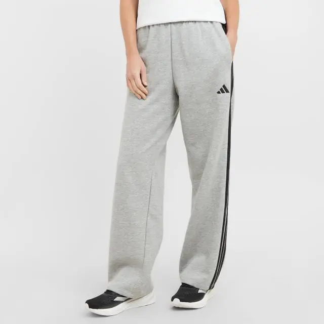 adidas Women's Essentials 3-Stripes Open-Hem Fleece Pants, Medium Grey Heather / Black