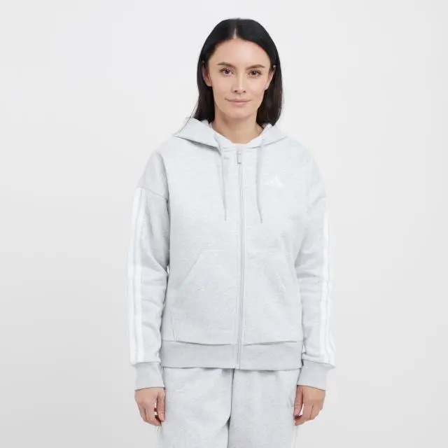 adidas Women's Essentials 3-Stripes Full-Zip Fleece Hoodie, White