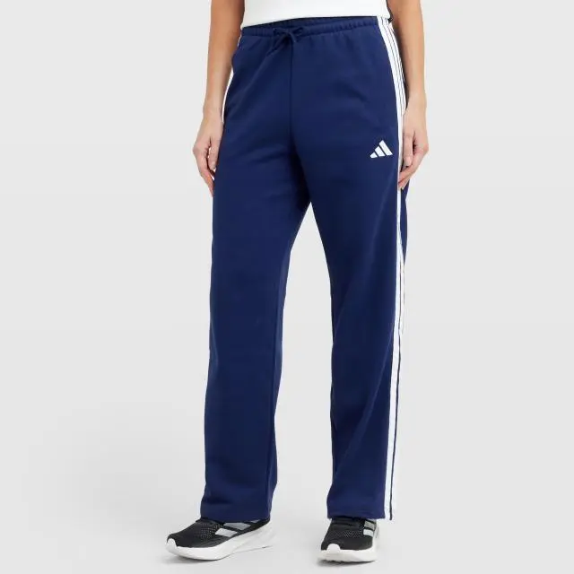 adidas Women's Essentials 3-Stripes Open-Hem Fleece Pants, Dark Blue / White