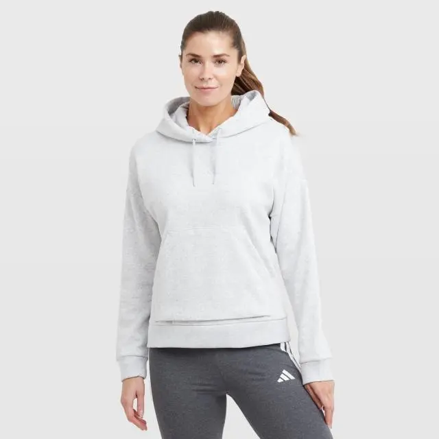 adidas Women's Essentials Small Logo Feel Cosy Hoodie, Light Grey Heather / White