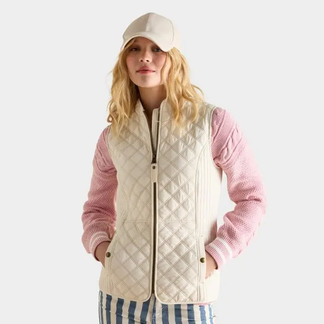 Joules Women's Minx Showerproof Diamond Quilted Gilet, Cream
